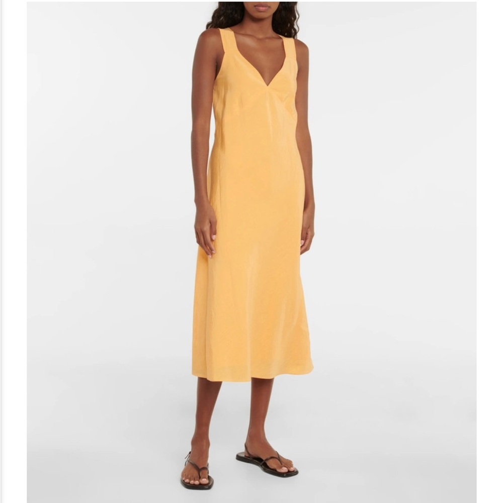 VINCE Cloqué Midi Dress in Tangelo
